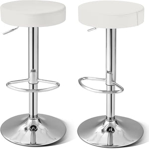 2 Sgabelli Regolabile in Altezza in Finta Pelle 63-84,5 cm, Sgabello Cucina Girevole con Poggiapiedi e Base Antiscivolo, Sedia Portata 115 kg per Sala da Pranzo e Penisola Cucina
