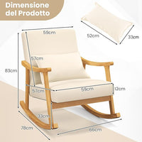 Sedia a Dondolo, Sedia Ergonomica Relax con Schienale Alto e Cuscino Seduta Imbottito, Struttura in Legno di Gomma Naturale e Cuscino Lombare Morbino, Poltrona Moderno per Soggiorno (Beige)
