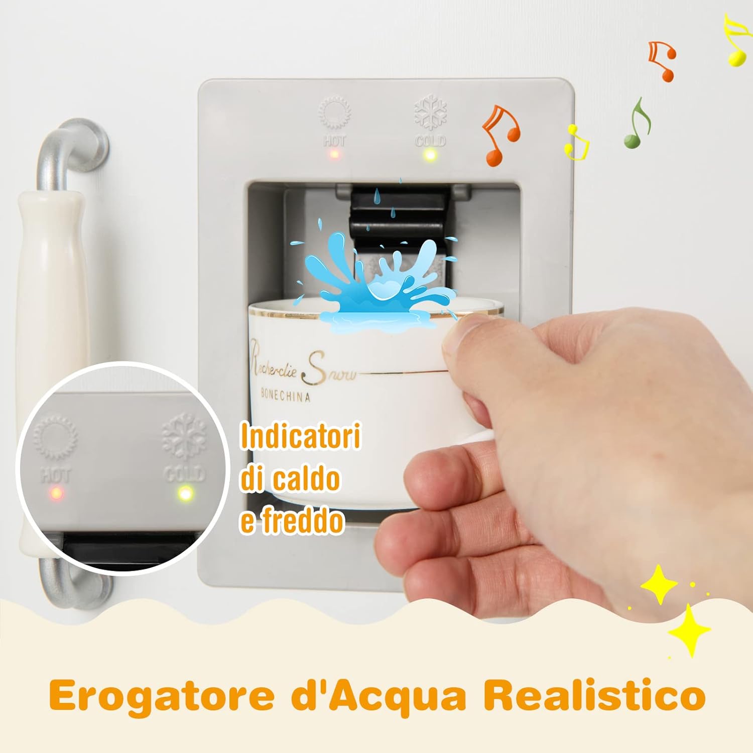 Cucina Giocattolo per Bambini, Cucina per Bambini in Legno con Lavello, Fornelli, Cappa, Frigorifero e Distributore d'Acqua, 3 Anni+