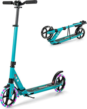 Scooter Monopattino a Spinta per Bambini Pieghevole e Regolabile in Altezza (91-106 cm), con Ruote Luminose e Cavalletto, Carico Massimo 100kg