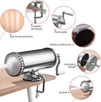 2,5kg Insaccatrice per Salsiccia Macchina per la Produzione di Salsicce Insaccatrice Manuale, in Acciaio Inossidabile, Salsicce Siringa con 3 Tubi di Riempimento