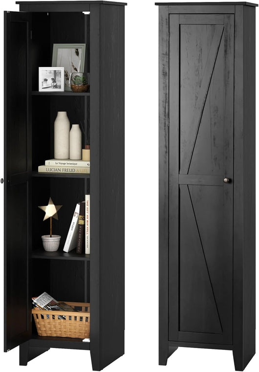 Mobile Bagno 43 x 39,5 x 183 cm, Colonna Bagno con Ante e 4 Ripiani, Armadietto Salvaspazio Alto a Colonna in MDF, per Soggiorno, Cucina e Ufficio (Nero)