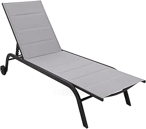 Lettino prendi sole in acciaio e tessuto con ruote diametro 12cm Cleo colore Grigio