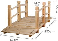 Ponte in Legno per Giardino, Ponte Decorativo con Ringhiera, 150 x 67 x 55cm (Legno Chiaro)