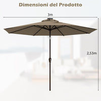 Ombrellone da Giardino con LED Luci ?300 cm, Parasole da Esterno Ombrello da Spiaggia (Marrone)