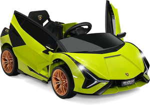Macchina Elettrica Lamborghini per Bambini da 12V, Veicolo Elettrico con Luci LED MP3 Telecomando, Fino a 5km/h, +3 Anni (Verde)