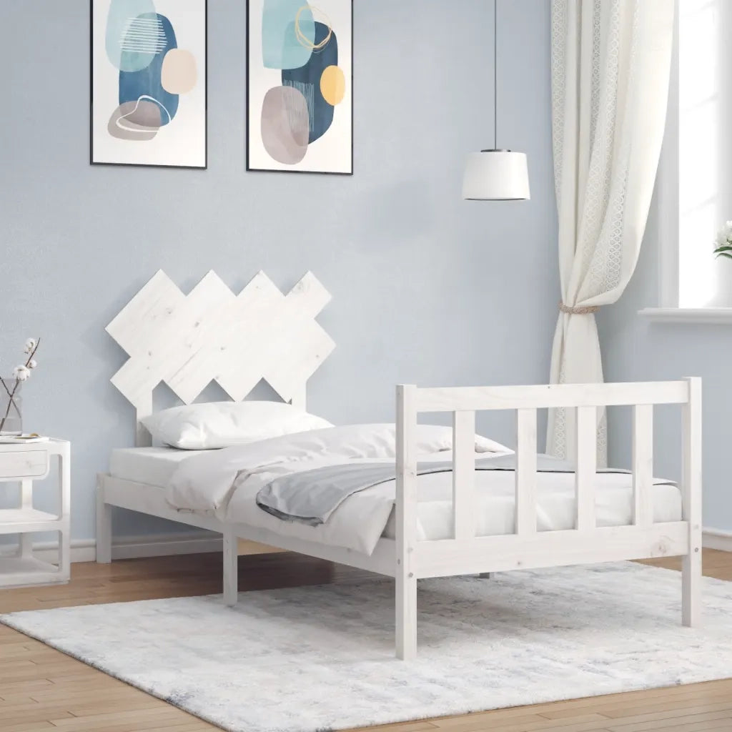 Giroletto con Testiera-Struttura Letto con testiera Bianco Single in Legno Massello 708246