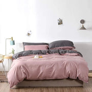 Set da letto, 135 x 200 cm, 4 pezzi, rosa, grigio, antracite, tessuto a quadri, set reversibile, microfibra, 2 coperte con cerniera e 2 cuscini con copri 80 x 80 cm