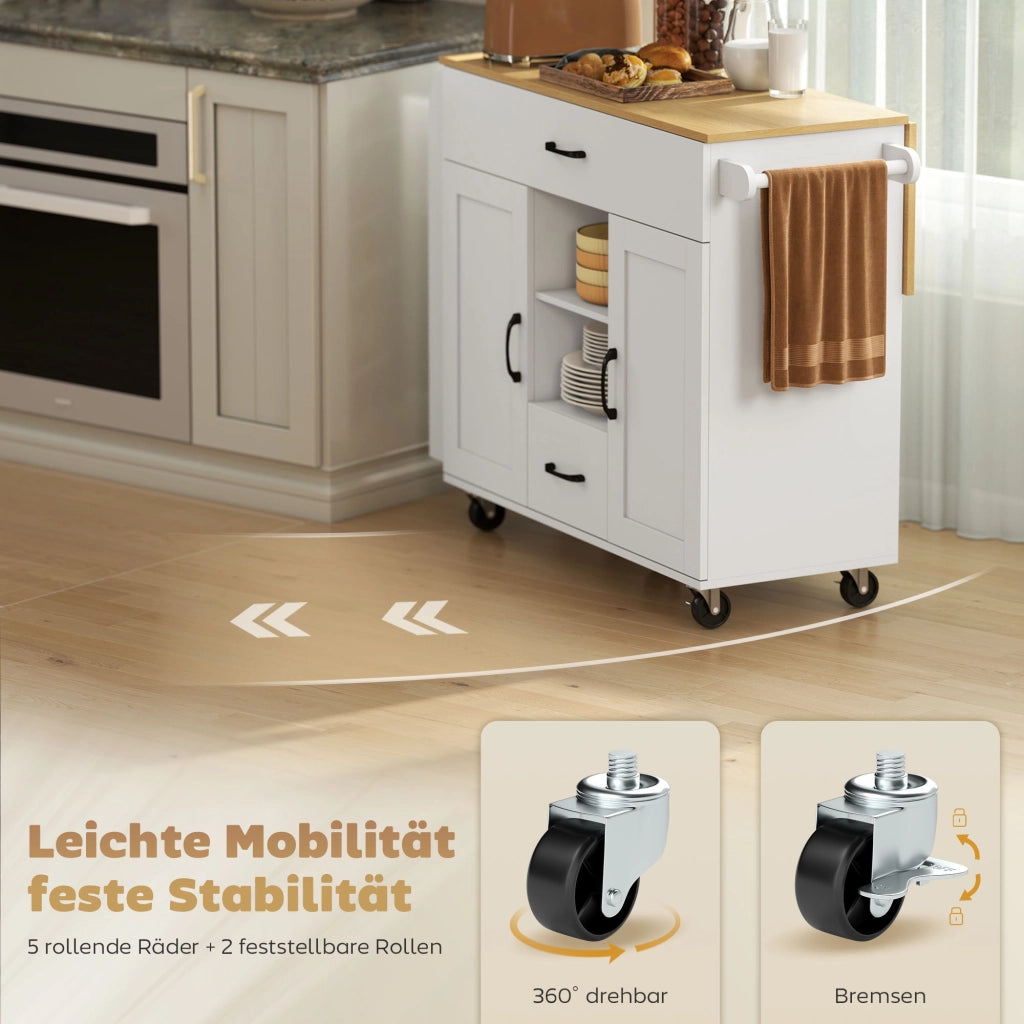Isola cucina mobile ¨C Minimal ¨C Bianco, MDF, con ripiano estraibile