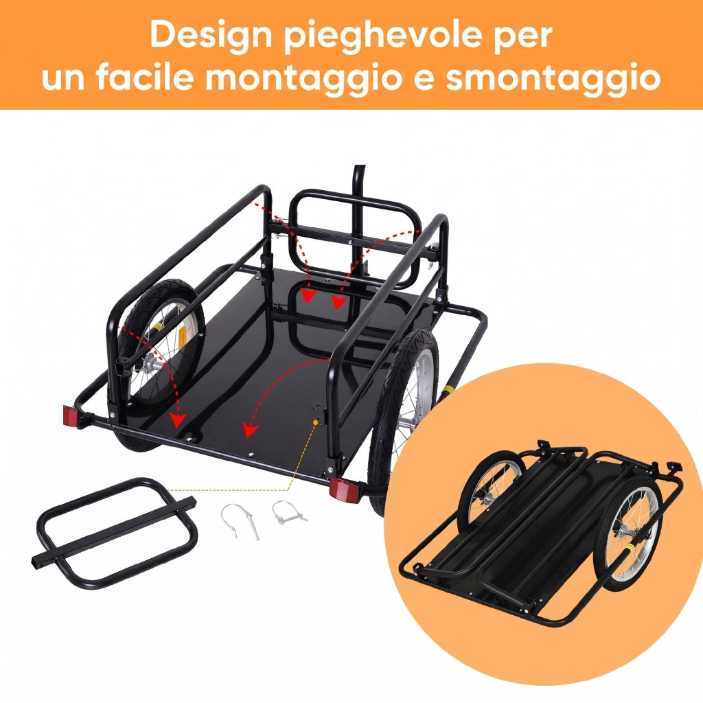 Rimorchio Cargo per Bicicletta Pieghevole ¨C Xylo ¨C Portata 36kg 156x72x82cm