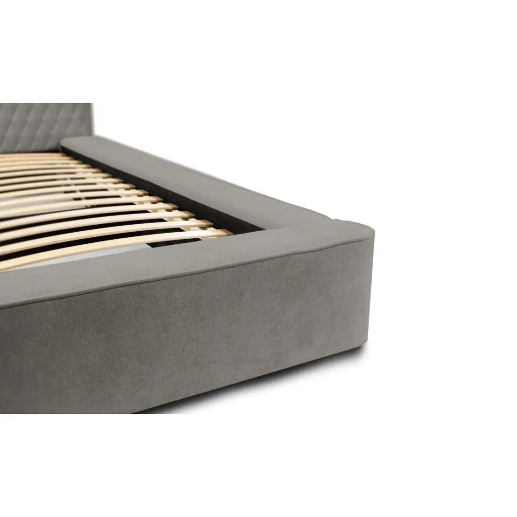 Letto contenitore VERNON – Tessuto ciniglia bouclé Cenere taupe – 140x200 cm – Rete sollevabile – Design di alta gamma