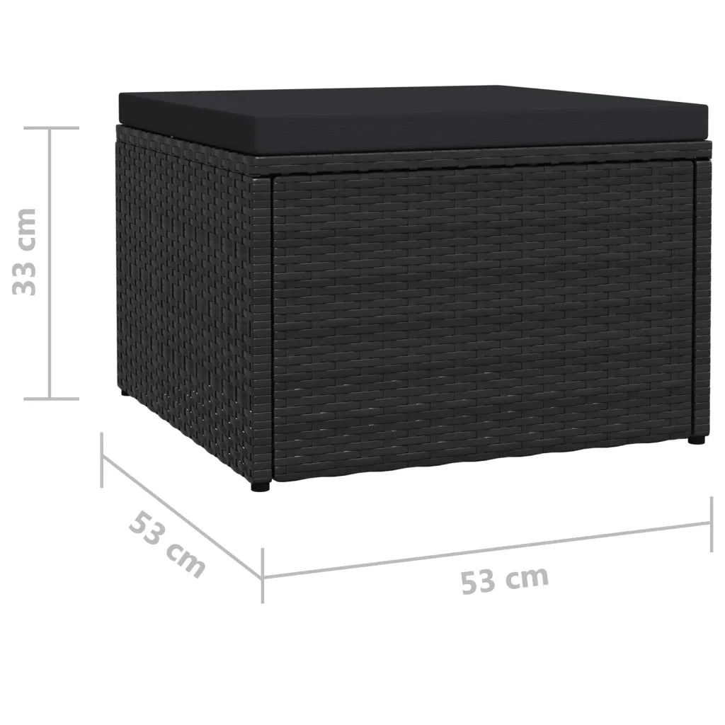 Poggiapiedi da Giardino con Cuscini Nero in Polyrattan 310489