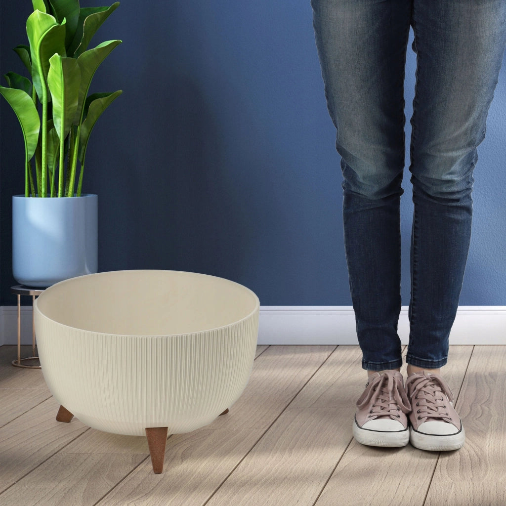 Vaso da fiori KADAX, fioriera, coperchio, gambe, supporto per fiori, inserto, ciotola rotonda, crema, 40 cm