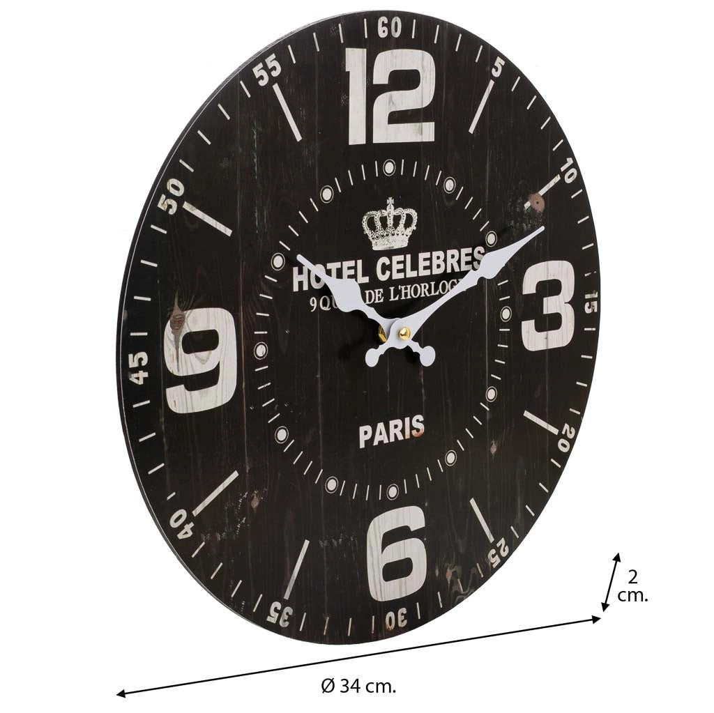 Orologio da parete in legno nero 34x34x2cm