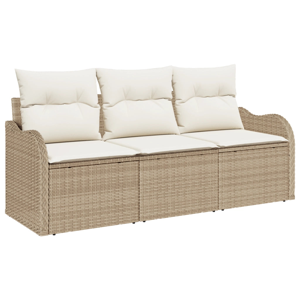 Set di divani da giardino 3 pezzi con cuscini beige in polyrattan
