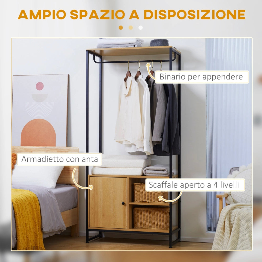 Mobile per Ingresso Appendiabiti Scarpiera 80x40x180 cm in Acciaio e Legno Naturale