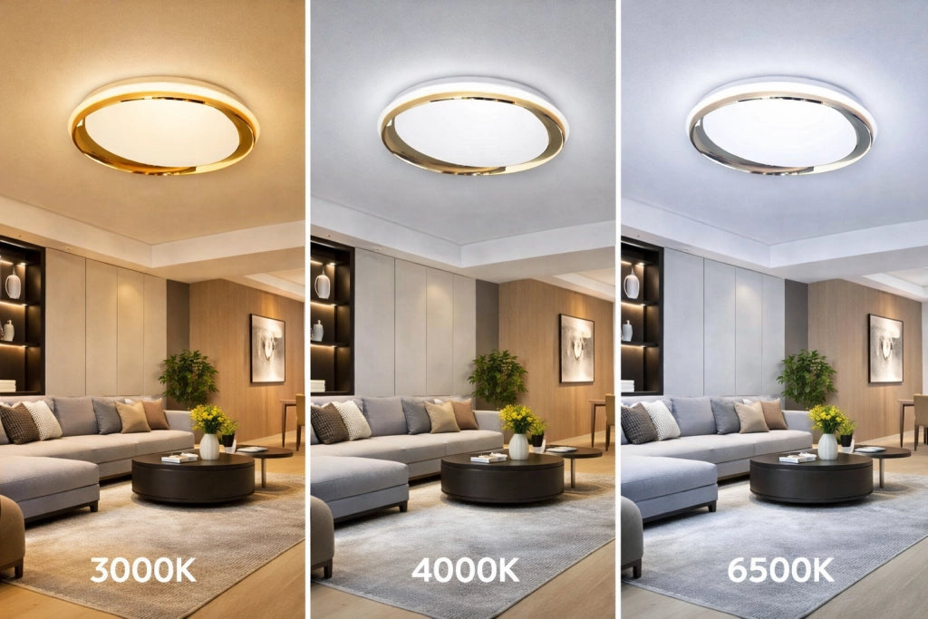 Plafoniera LED Rotonda 49cm Oro e Bianca 46W 3680LM CCT Switch 3000K 4000K 6500K Soffitto Interno Metallo Acrilico IP20