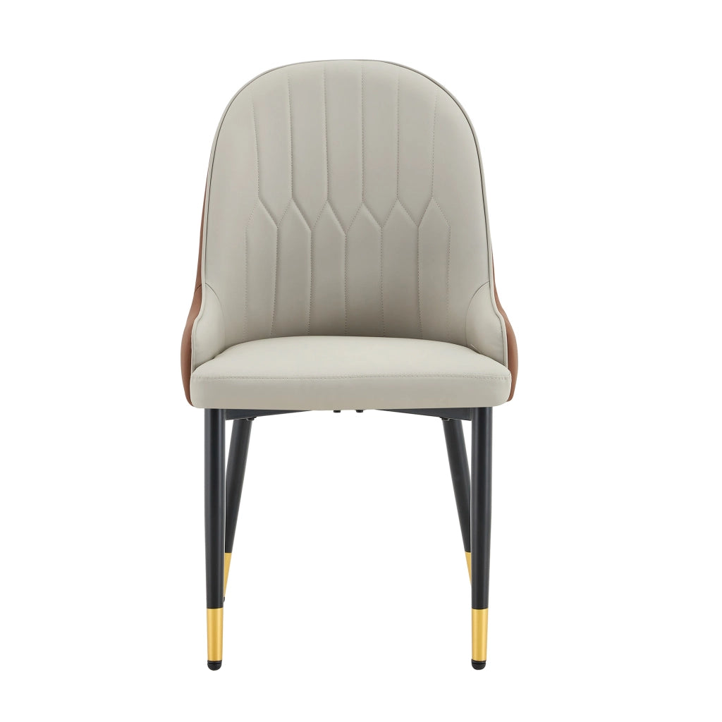 Set 2 Sedie da Pranzo ¨C MINIMAL ¨C Similpelle Grigio e Marrone, Schienale Design, Gambe in Metallo