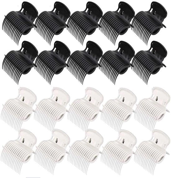 Clip per rullaggio capelli in acciaio inossidabile - Sicuro e affidabile - Bianco-nero - Stile capelli - Ideale per parrucchieri - 24 pezzi