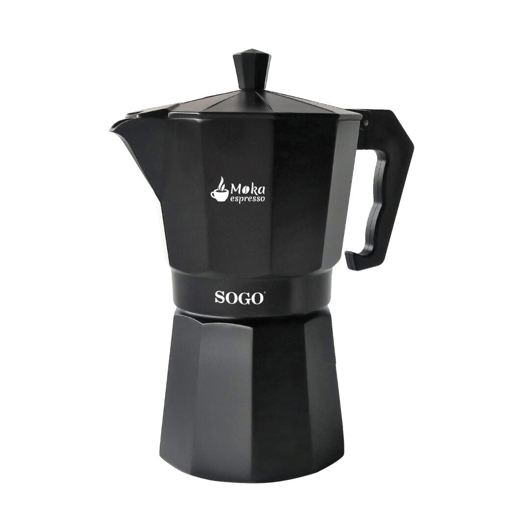 SOGO Caffettiera Moka Induzione 6 Tazze – Alluminio Nero, Base per Induzione, Gas, Elettrico e Vetroceramica