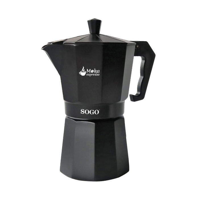 SOGO Caffettiera Moka Induzione 6 Tazze – Alluminio Nero, Base per Induzione, Gas, Elettrico e Vetroceramica