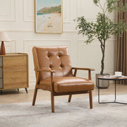 Poltrona Loungesessel con Schienale con Cuciture Pull-Point e Struttura Stabile, in Pelle, Legno, Marrone Chiaro