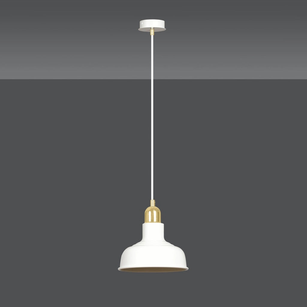 Lampada a sospensione IBOR in acciaio bianco e dettagli oro