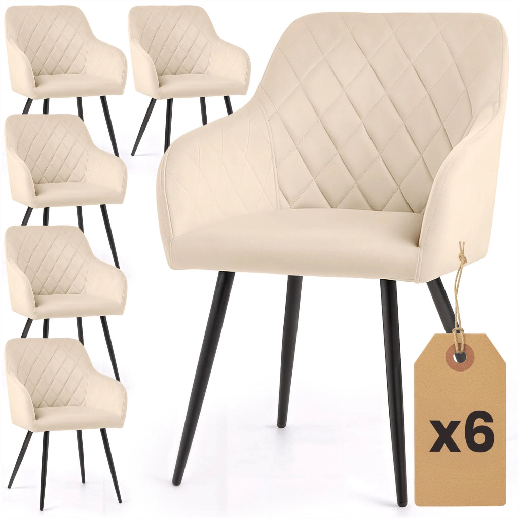 Set di 6 Sedie in velluto con cuciture a rombi VELTO Beige gambe nere