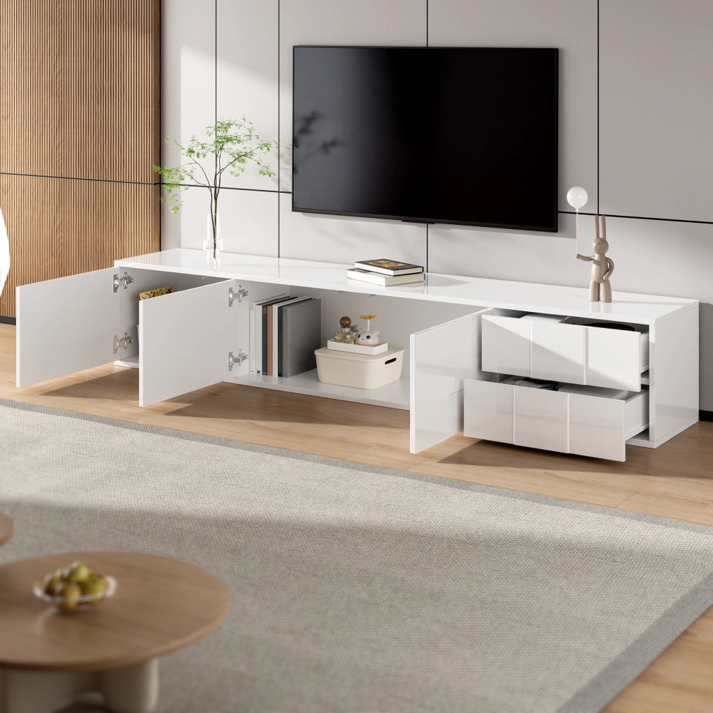 Mobile TV con 3 Ante e 2 Cassetti; Frontali Senza Maniglie; Finitura Lucida; 170??30??30;5 cm; in MDF; Bianco