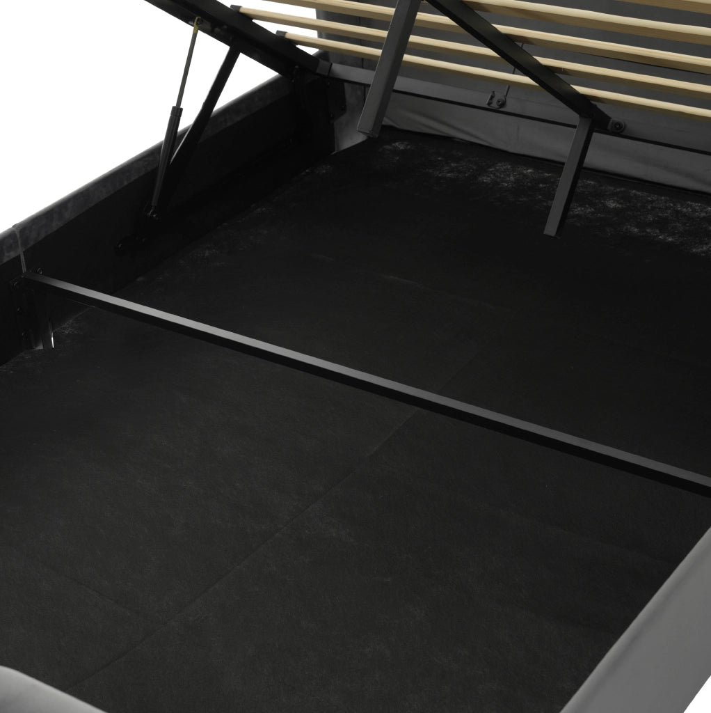 Letto matrimoniale 140x200 cm in velluto grigio con LED; contenitore; USB e Type C; con materasso