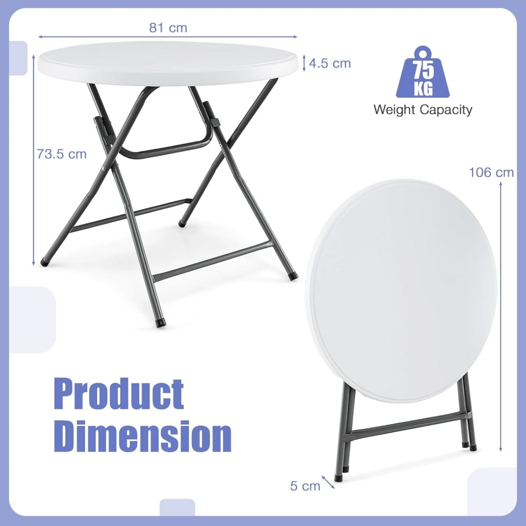 Tavolo Picnic Rotondo Pieghevole, Piano in HDPE e Struttura Metallica Resistente, Dimensioni 81 x 81 x 73,5 cm, Tavolo Portatile Ideale per Campeggio e Giardino