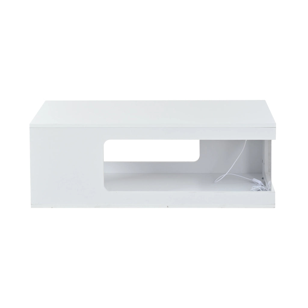 Tavolino da Caff¨¨ con LED e Ripiani in Vetro Temperato ¨C MINIMAL ¨C Bianco, 100x50x35