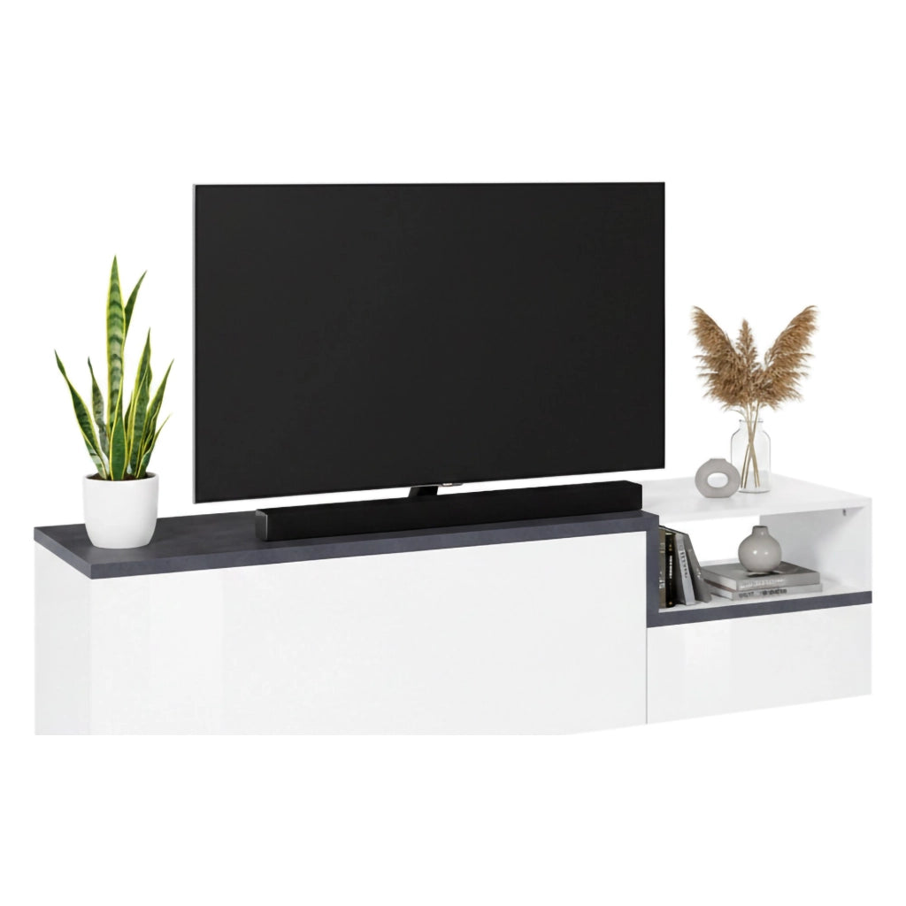Mobile da soggiorno Porta Fluorite, Made in Italy, Credenza per Fluorite a 2 ante, Porta Fluorite da salotto, cm 160x40h46, Bianco lucido e Ardesia