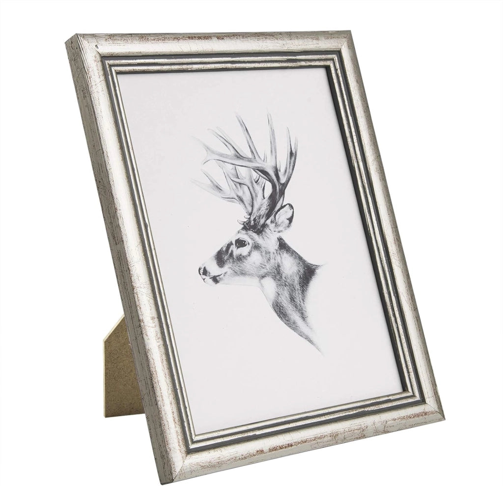 Cornice per Foto 30x40 cm Set di 5 Cornice da Parete e Tavolo, Portafoto in Legno Massello e Pannello in Plastica, Collage Foto, Argento