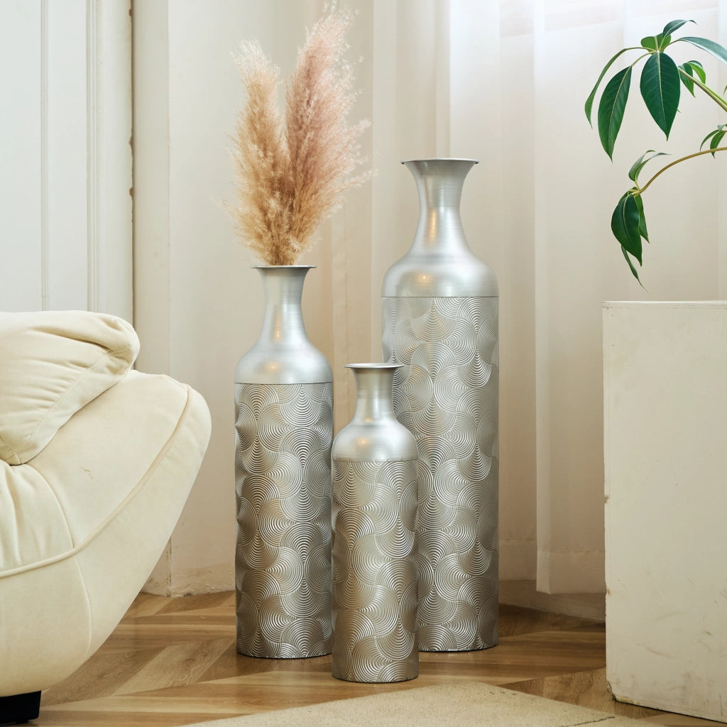 VASI DA TERRA Set da 3 pezzi 50/66/83 cm Metallo Argento