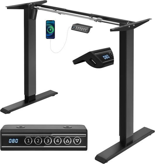 Telaio Scrivania Regolabile in Altezza, Telaio da Scrivania in Piedi, Supporto Elettrico da Tavolo, Standing Desk con 4 Funzioni Memoria, Anti-collisione, 72-120 cm, Nero