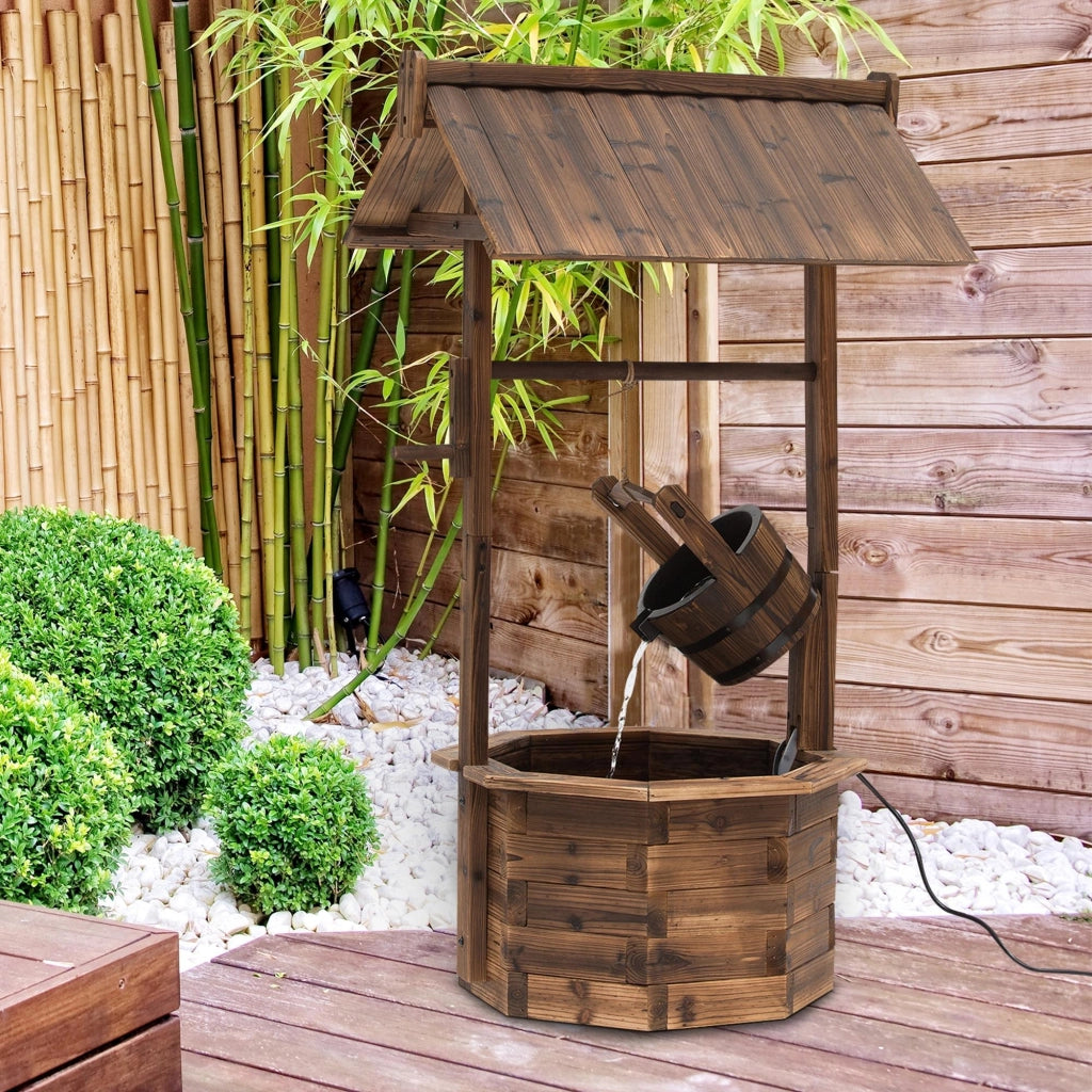 Fontana da Giardino in Legno con Pompa ¨C zephmum ¨C Marrone 68x57x118 cm