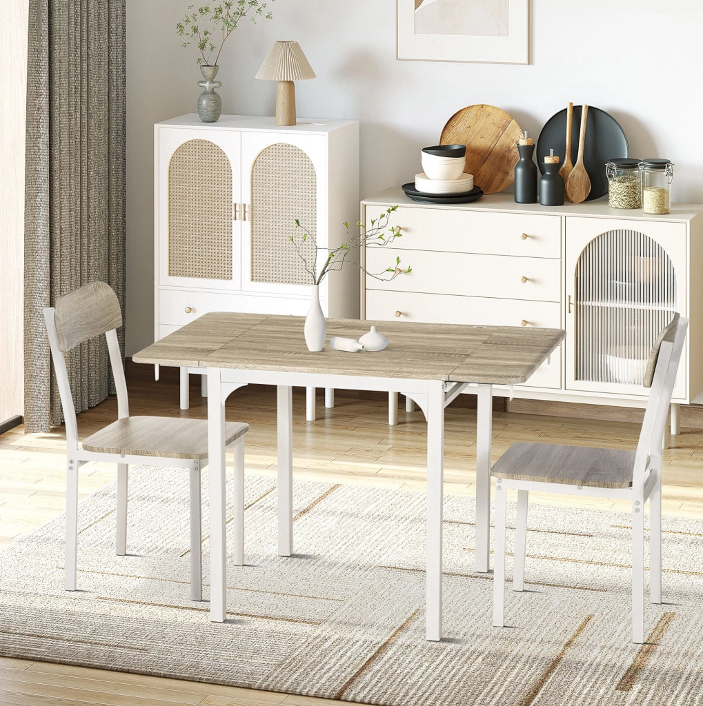 Set da pranzo pieghevole in MDF naturale con 2 sedie