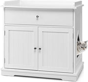 Mobile Lettiera per Gatti con 2 Ante e Cassetto, Armadio per Gatto in Legno con Ingresso Laterale, Grotta Rifugio Multiuso per Soggiorno, Camera da Letto e Ingresso, 76 x 53 x 74 cm (Bianco)
