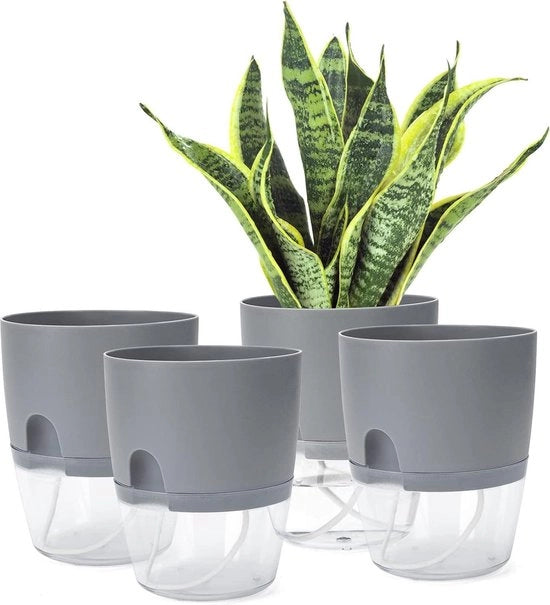 Decorative planters moderni per giardino - vasi autoirriganti - grigi - 4 pezzi