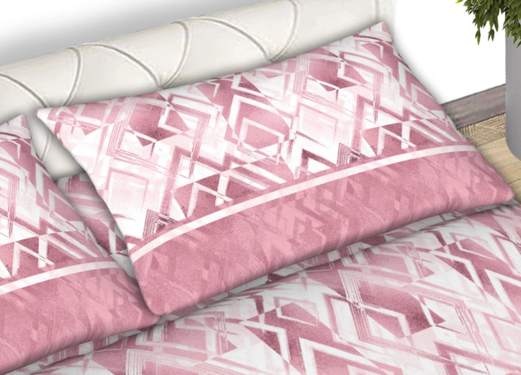 Completo Lenzuola Letto 100% Cotone Made Italy Disegno Rombo CN - Matrimoniale - Rosa