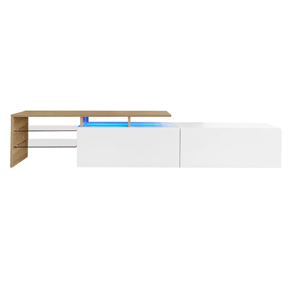 Mobile TV moderno - Xylo - Bianco/legno con vetrine e LED 160cm