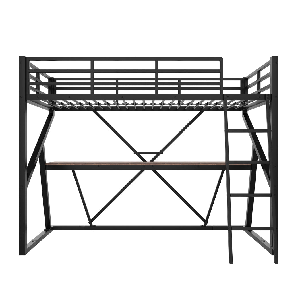 DESMIU Letto a soppalco singolo con scrivania, LED regolabile e barriera 90 × 200 cm, senza materasso