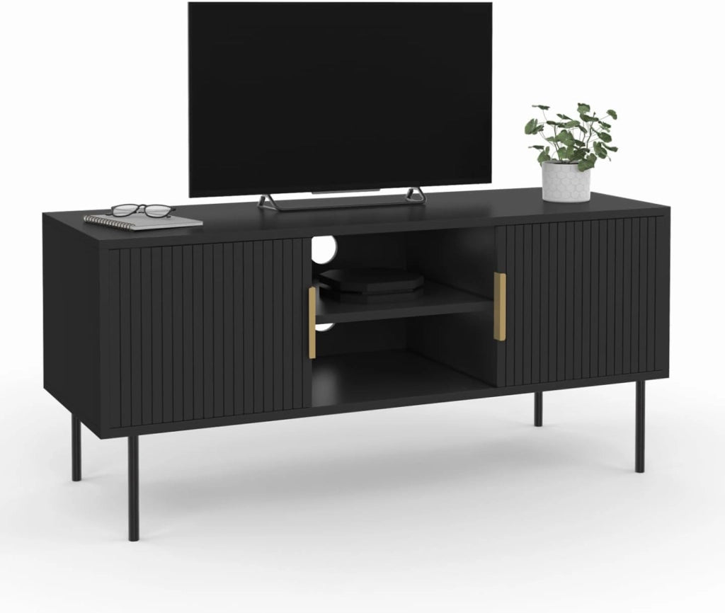 Porta TV MARCEL da 110 cm con 2 ante a doghe in legno nero