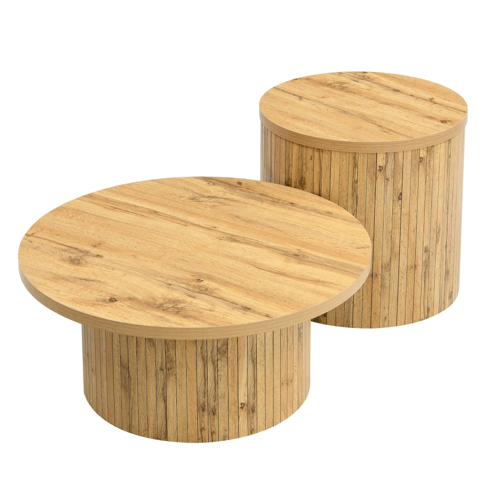 TAVOLINO da caffè rotondo Set da 2 pezzi MDF naturale 75x75x36+50x50x50,5 cm