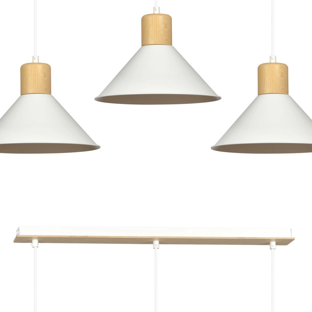 Lampada a sospensione ROWEN con inserti in legno e finitura bianca opaca