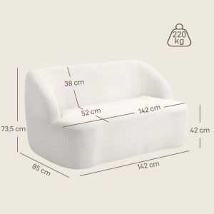 Divano a 2 posti con design curvo e rivestimento in poliestere effetto pile bianco