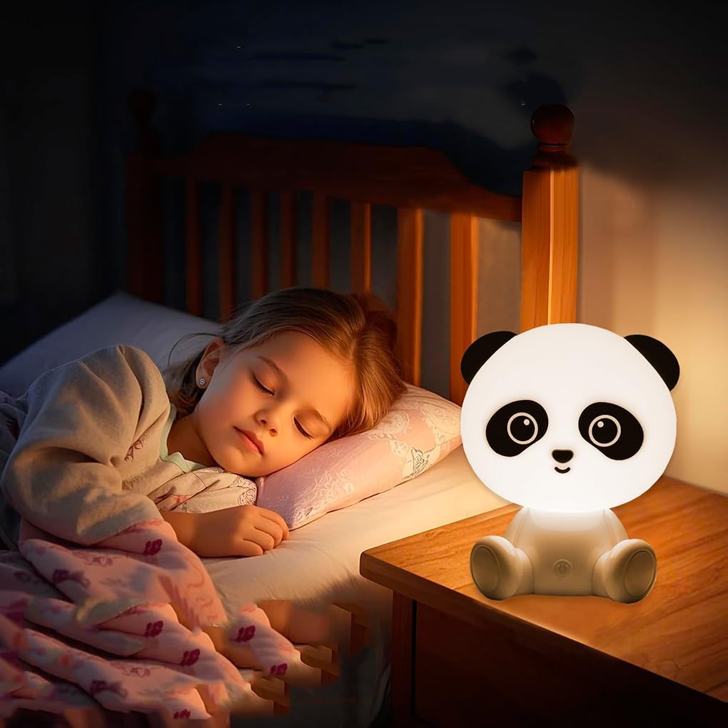 Lampada Touch Led Panda Regolabile Abat Jour Cameretta Comodino Bambini No Fili Ricarica Usb Bianco