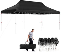 Gazebo Pieghevole da Giardino 3 x 6m, Gazebo Pop-up con Borsa da Trasporto, Regolabile in Altezza, per Feste, Barbecue, Giardino e Spiaggia (Nero)