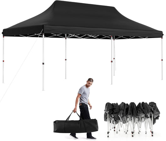 Gazebo Pieghevole da Giardino 3 x 6m, Gazebo Pop-up con Borsa da Trasporto, Regolabile in Altezza, per Feste, Barbecue, Giardino e Spiaggia (Nero)